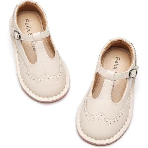 Felix & Flora Toddler Little Girl Princess Dress Shoes-Mary Jane Flats for Girl Party School Shoes(B422-beige)