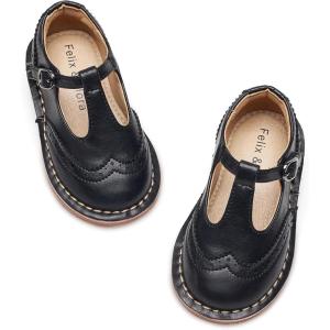 Felix & Flora Toddler Little Girl Princess Dress Shoes-Mary Jane Flats for Girl Party School Shoes(B422-black)