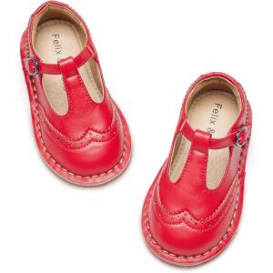 Felix & Flora Toddler Little Girl Princess Dress Shoes-Mary Jane Flats for Girl Party School Shoes(B422-red)