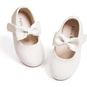Felix & Flora Toddler Little Girls Dress Shoes – Flower Girls Mary Jane Flats Ballet Shoes Party Wedding(B810-fl Ivory)