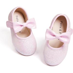 Felix & Flora Toddler Little Girls Dress Shoes – Flower Girls Mary Jane Flats Ballet Shoes Party Wedding(B810-gl Pink)
