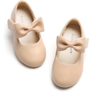 Felix & Flora Toddler Little Girls Dress Shoes – Flower Girls Mary Jane Flats Ballet Shoes Party Wedding(B810-nude)