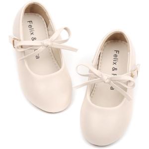 Felix & Flora Toddler Little Girls Dress Shoes – Flower Girls Mary Jane Flats Ballet Shoes Party Wedding(B814-beige)