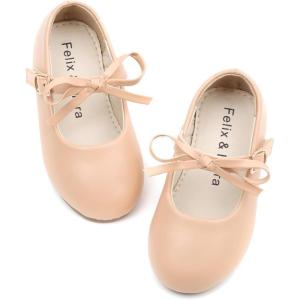 Felix & Flora Toddler Little Girls Dress Shoes – Flower Girls Mary Jane Flats Ballet Shoes Party Wedding(B814-nude)