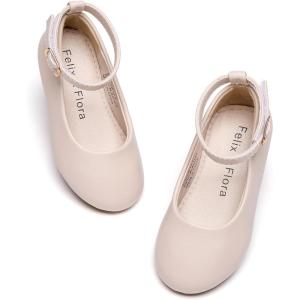 Felix & Flora Toddler Little Girls Dress Shoes – Flower Girls Mary Jane Flats Ballet Shoes Party Wedding(B892-fl Beige)