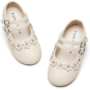 Felix & Flora Toddler Little Girls Dress Shoes – Flower Girls Mary Jane Flats Ballet Shoes Party Wedding(B893-beige)