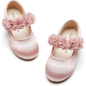 Felix & Flora Toddler Little Girls Dress Shoes – Flower Girls Mary Jane Flats Ballet Shoes Party Wedding(B894-pink)