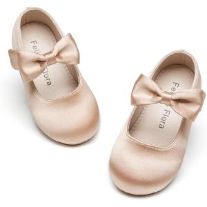 Felix & Flora Toddler Little Girls Dress Shoes – Flower Girls Mary Jane Flats Ballet Shoes Party Wedding(B900-dark Nude)