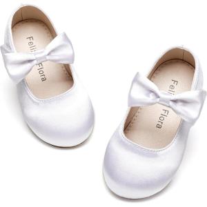 Felix & Flora Toddler Little Girls Dress Shoes – Flower Girls Mary Jane Flats Ballet Shoes Party Wedding(B900-white)