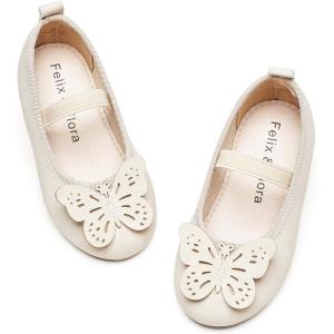 Felix & Flora Toddler Little Girls Dress Shoes – Flower Girls Mary Jane Flats Ballet Shoes Party Wedding(Bf01-beige)