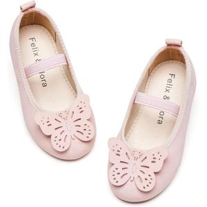 Felix & Flora Toddler Little Girls Dress Shoes – Flower Girls Mary Jane Flats Ballet Shoes Party Wedding(Bf01-pink)