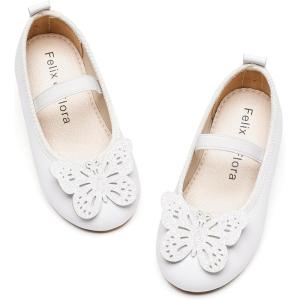 Felix & Flora Toddler Little Girls Dress Shoes – Flower Girls Mary Jane Flats Ballet Shoes Party Wedding(Bf01-white)