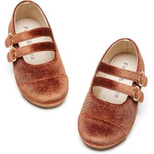 Felix & Flora Toddler Little Girls Dress Shoes – Flower Girls Mary Jane Flats Ballet Shoes Party Wedding(Bf17-brown)