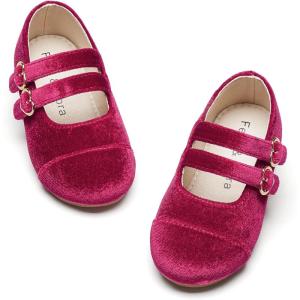 Felix & Flora Toddler Little Girls Dress Shoes – Flower Girls Mary Jane Flats Ballet Shoes Party Wedding(Bf17-burgundy)