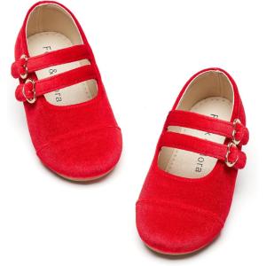 Felix & Flora Toddler Little Girls Dress Shoes – Flower Girls Mary Jane Flats Ballet Shoes Party Wedding(Bf17-red)