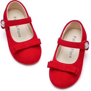 Felix & Flora Toddler Little Girls Dress Shoes – Flower Girls Mary Jane Flats Ballet Shoes Party Wedding(Bf21-red)