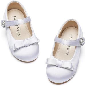 Felix & Flora Toddler Little Girls Dress Shoes – Flower Girls Mary Jane Flats Ballet Shoes Party Wedding(Bf21-s White)