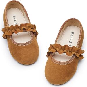 Felix & Flora Toddler Little Girls Dress Shoes – Flower Girls Mary Jane Flats Ballet Shoes Party Wedding(Bf22-brown)