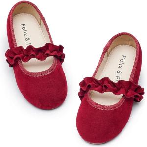 Felix & Flora Toddler Little Girls Dress Shoes – Flower Girls Mary Jane Flats Ballet Shoes Party Wedding(Bf22-burgundy)