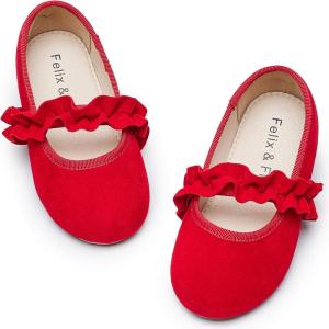 Felix & Flora Toddler Little Girls Dress Shoes – Flower Girls Mary Jane Flats Ballet Shoes Party Wedding(Bf22-red)