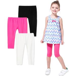 Felix & Flora Toddler/Little Girls Flat Capri Leggings Pants(3-pack Black White Pink)
