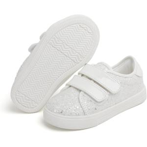Felix & Flora Toddler/Little Kid Girls Running Shoes Sports Sneakers Princess Casual Glitter Shoes.(Bs808-glitter White)