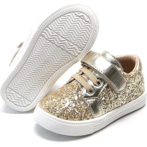 Felix & Flora Toddler/Little Kid Girls Running Shoes Sports Sneakers Princess Casual Glitter Shoes.(Bs815-glitter Gold)