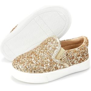 Felix & Flora Toddler/Little Kid Girls Running Shoes Sports Sneakers Princess Casual Glitter Shoes.(Bs818-gold)