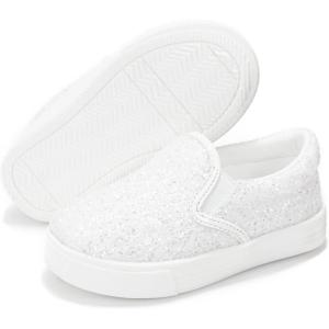 Felix & Flora Toddler/Little Kid Girls Running Shoes Sports Sneakers Princess Casual Glitter Shoes.(Bs818-white)