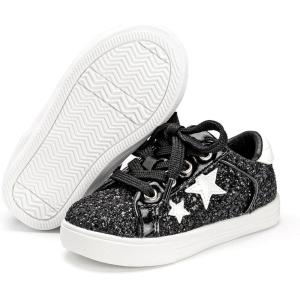 Felix & Flora Toddler/Little Kid Girls Running Shoes Sports Sneakers Princess Casual Glitter Shoes.(Bs819-glitter Black)