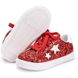 Felix & Flora Toddler/Little Kid Girls Running Shoes Sports Sneakers Princess Casual Glitter Shoes.(Bs819-glitter Red)