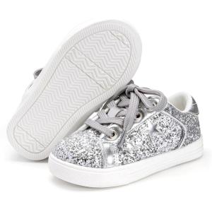 Felix & Flora Toddler/Little Kid Girls Running Shoes Sports Sneakers Princess Casual Glitter Shoes.(Bs819-glitter Silver)