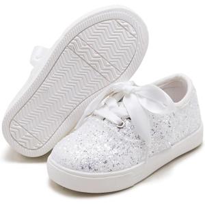 Felix & Flora Toddler/Little Kid Girls Running Shoes Sports Sneakers Princess Casual Glitter Shoes.(Bs821-glitter White)