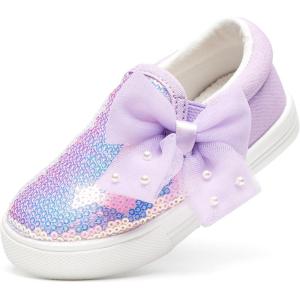 Felix & Flora Toddler/Little Kid Girls Running Shoes Sports Sneakers Princess Casual Glitter Shoes.(Bs823-purple)