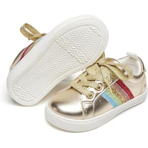 Felix & Flora Toddler/Little Kid Girls Running Shoes Sports Sneakers Princess Casual Glitter Shoes.(Bs824-gold)