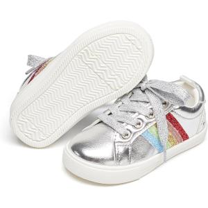 Felix & Flora Toddler/Little Kid Girls Running Shoes Sports Sneakers Princess Casual Glitter Shoes.(Bs824-silver)