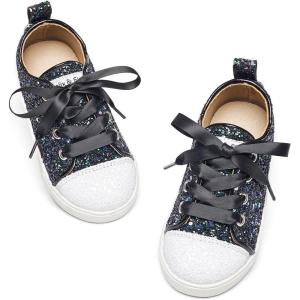 Felix & Flora Toddler/Little Kid Girls Running Shoes Sports Sneakers Princess Casual Glitter Shoes.(Bs826-glitter Black)