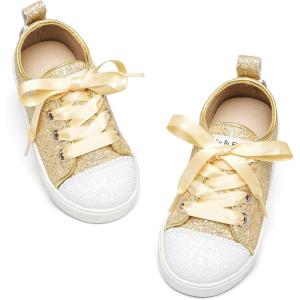 Felix & Flora Toddler/Little Kid Girls Running Shoes Sports Sneakers Princess Casual Glitter Shoes.(Bs826-glitter Gold)