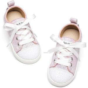 Felix & Flora Toddler/Little Kid Girls Running Shoes Sports Sneakers Princess Casual Glitter Shoes.(Bs826-glitter Pink)
