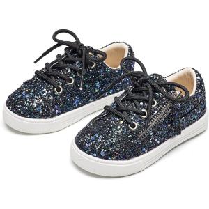 Felix & Flora Toddler/Little Kid Girls Running Shoes Sports Sneakers Princess Casual Glitter Shoes.(Bs827-glitter Black)