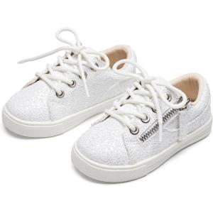 Felix & Flora Toddler/Little Kid Girls Running Shoes Sports Sneakers Princess Casual Glitter Shoes.(Bs827-glitter White)