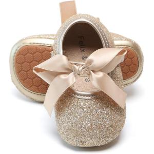 Soft Sole Baby Dress Shoes – Infant Baby Walking Shoes Moccasinss Rubber Sole Crib Shoes(B10-gold)