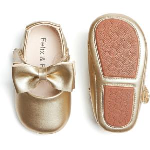 Soft Sole Baby Dress Shoes – Infant Baby Walking Shoes Moccasinss Rubber Sole Crib Shoes(B15-gold)