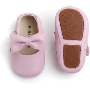 Soft Sole Baby Dress Shoes – Infant Baby Walking Shoes Moccasinss Rubber Sole Crib Shoes(B15-purple)