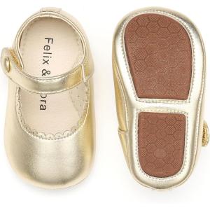 Soft Sole Baby Dress Shoes – Infant Baby Walking Shoes Moccasinss Rubber Sole Crib Shoes(B8725-bright Gold)