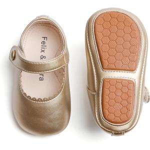 Soft Sole Baby Dress Shoes – Infant Baby Walking Shoes Moccasinss Rubber Sole Crib Shoes(B8725-gold)