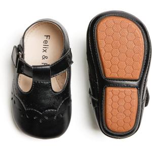 Soft Sole Baby Dress Shoes – Infant Baby Walking Shoes Moccasinss Rubber Sole Crib Shoes(B8726-black)