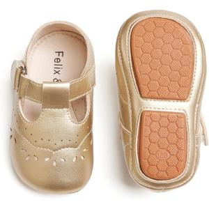Soft Sole Baby Dress Shoes – Infant Baby Walking Shoes Moccasinss Rubber Sole Crib Shoes(B8726-gold)