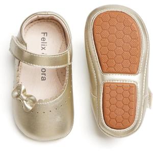 Soft Sole Baby Dress Shoes – Infant Baby Walking Shoes Moccasinss Rubber Sole Crib Shoes(B8727-gold)