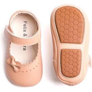 Soft Sole Baby Dress Shoes – Infant Baby Walking Shoes Moccasinss Rubber Sole Crib Shoes(B8727-nude)